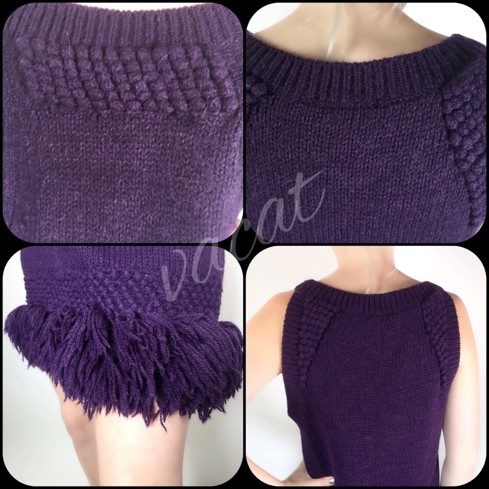 Athe Vanessa Bruno Purple Sleeveless Fringed Sweater Dress - Picture 4 of 4